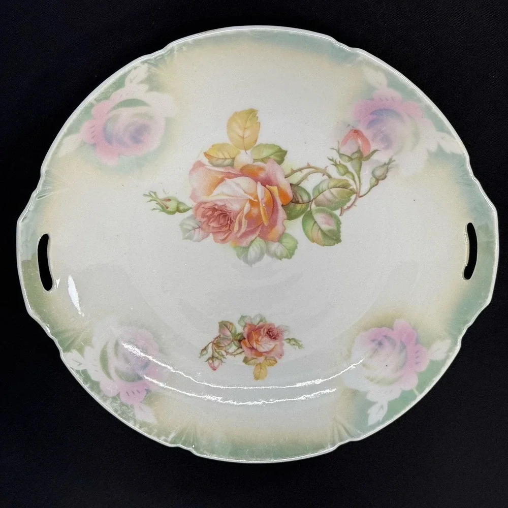 Antique Leuchtenburg Germany Lusterware Platter‎ Tray Roses